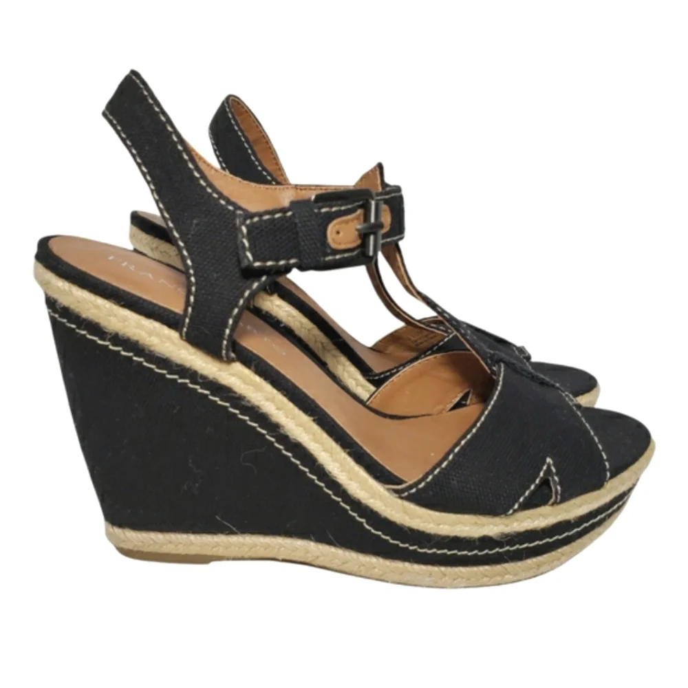 Franco Sarto Allison Black Espadrille Wedge Sandals Women's Size 8.5